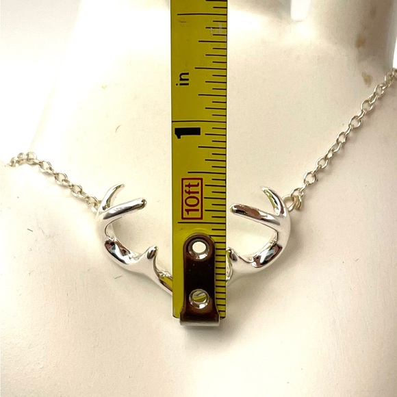 Silver Tone Dainty Deer Antler Necklace 18” - Picture 2 of 5